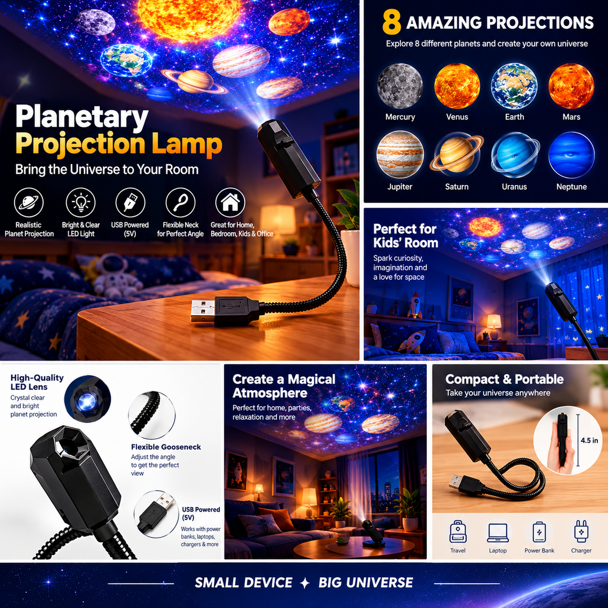 Galaxy Planets Projection Lamp