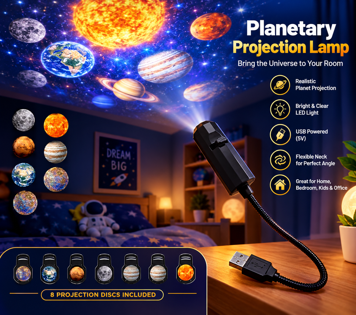 Galaxy Planets Projection Lamp